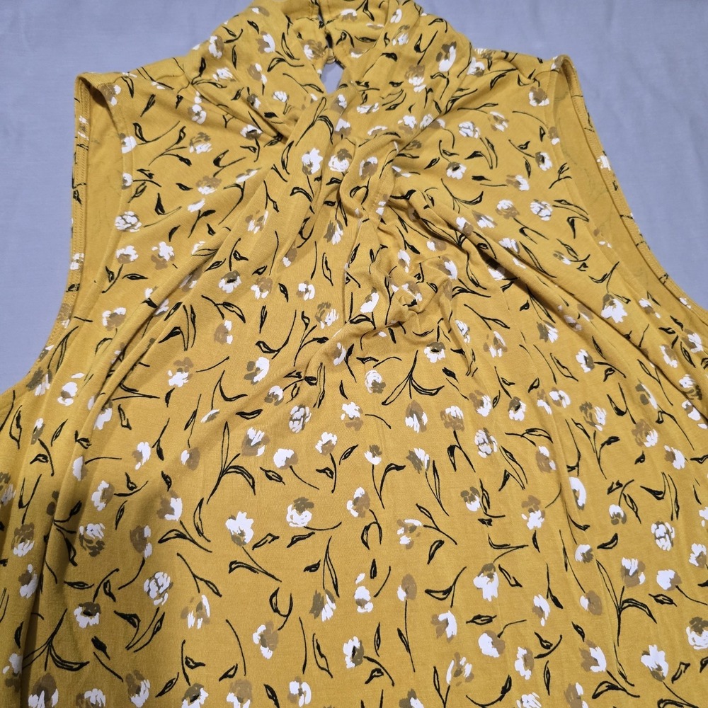 Worthington Womens Floral Blouse Sleeveless Large Golden Color - Picture 7 of 7